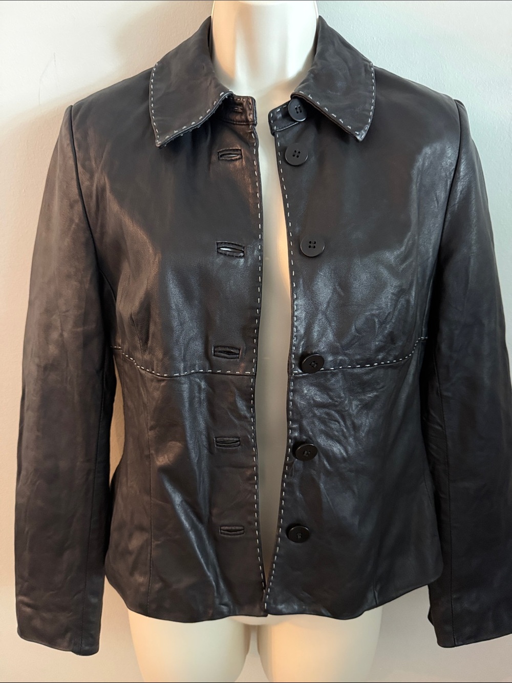 Ponte Vecchio Chic Black Leather Button-Front Jacket women’s Small-Medium